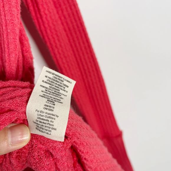 Free People Small S Red Pink Sunset Park Drippy Thermal Waffle Knit Tunic Top - Picture 11 of 14